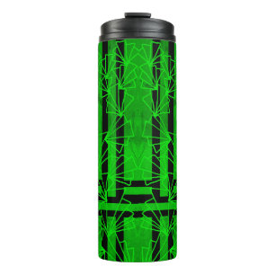 Distressed Dark Zee groene doodle bloem gestreept Thermosbeker