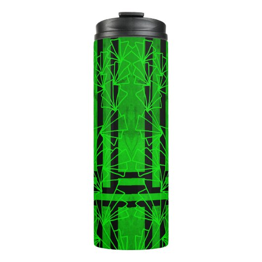 Distressed Dark Zee groene doodle bloem gestreept Thermosbeker (Voorkant)