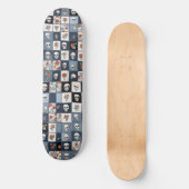 Distressed Denim Patchwork Skulls Floral Skateboard (Voorkant)