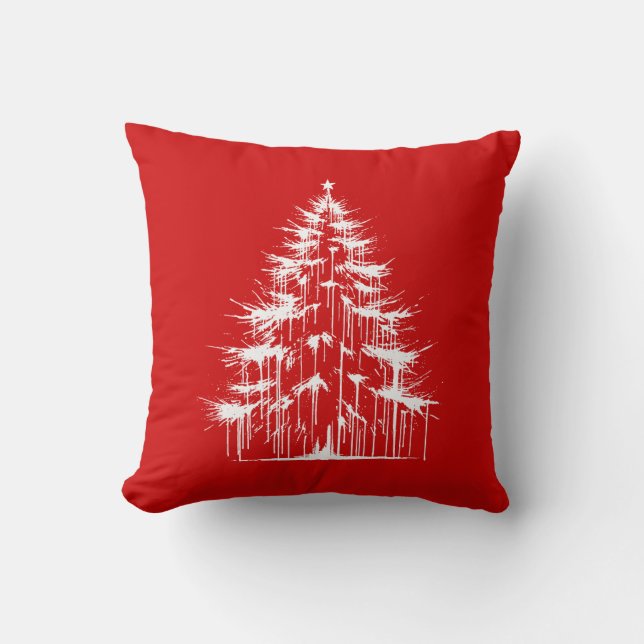 Distressed Drippy Gothic Chic Red Christmas Tree Kussen (Voorkant)