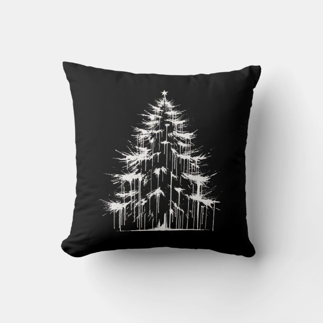 Distressed Drippy Gothic Chic White Christmas Tree Kussen (Voorkant)