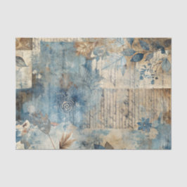Distressed Ephemera Collage in Blue and Beige Tissuepapier