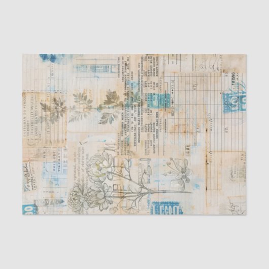Distressed Ephemera Collage with Blue Highlights Tissuepapier (Voorkant)