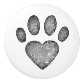 Distressed Gray Heart Pawprint Ceramic Knob Keramische Knop