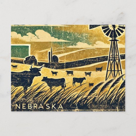 Distressed Grunge Nebraska Briefkaart (Voorkant)