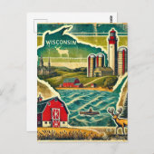 Distressed Grunge Wisconsin Briefkaart (Voorkant / Achterkant)