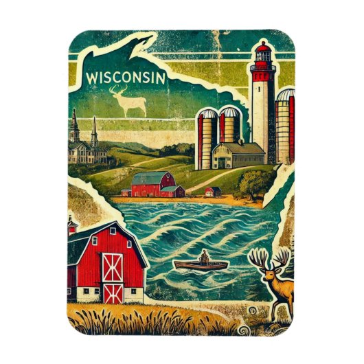 Distressed Grunge Wisconsin Magneet (Verticaal)