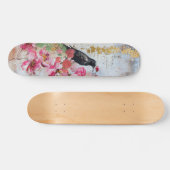 Distressed Pink Florals Raven & Roses Skateboard (Horizontaal)
