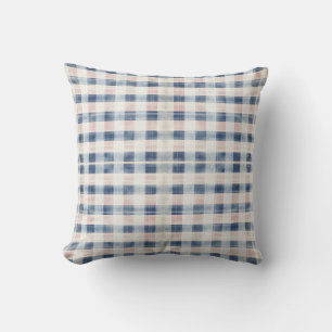 Distressed Plaid roze en blauw grijs Kussen
