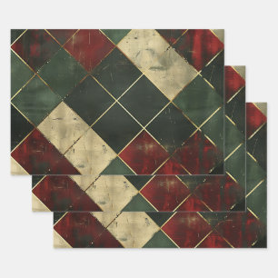 Distressed Red Green Tartan Plaid Inpakpapier Vel