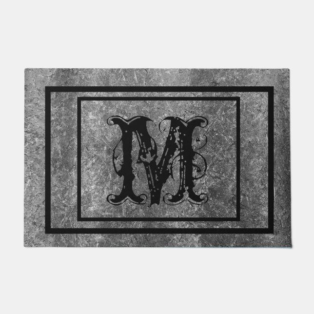 Distressed Rustic Stone Monogram gepersonaliseerd Deurmat (Voorkant)