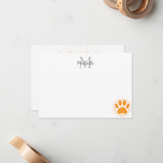 Distressed Sunbeam Dog Paw Personalized Monogram Notitiekaartje (Voorkant / Achterkant in situ)