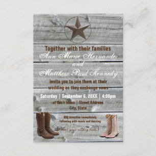 Distressed Wood Cowboy Boots-3x5Huwelijksuitnodigi Kaart