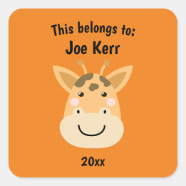Dit behoort tot Back to School Cute Giraffe Oranje Vierkante Sticker