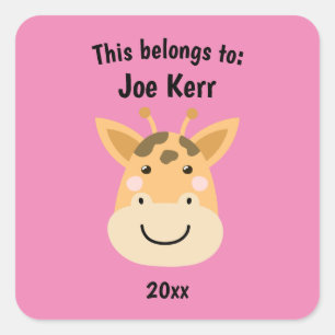 Dit behoort tot Back to School Cute Giraffe Pink Vierkante Sticker