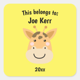 Dit behoort tot Back to School Cute Giraffe Yellow Vierkante Sticker