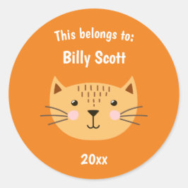 Dit behoort tot Back to School Kitty Cat Face Org Ronde Sticker