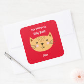 Dit behoort tot Back to School Kitty Face Red Vierkante Sticker (Envelop)