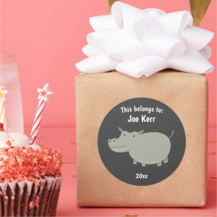 Dit behoort tot Back to School Leuke Hippo Grijs Ronde Sticker