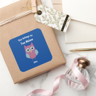 Dit behoort tot Back to School Paars Owl Blue Vierkante Sticker