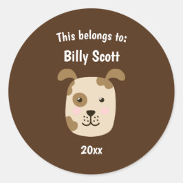 Dit behoort tot Back to School Puppy Dog Face Brn Ronde Sticker