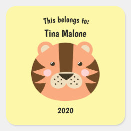 Dit behoort tot Back to School Tiger Face Yellow Vierkante Sticker