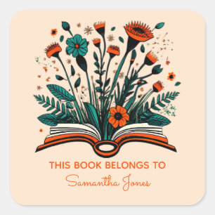 Dit boek behoort toe aan - Floral Open Book Label