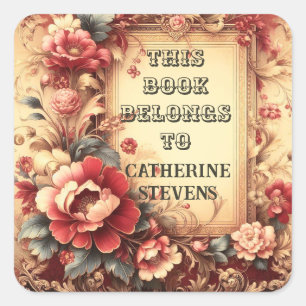 Dit boek behoort tot Decoratieve Bloemen Vierkante Sticker