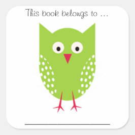 Dit boek behoort tot ... (Groene uil, Groot) Vierkante Sticker