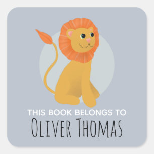 "Dit boek behoort tot" Lion Name Kinder Bookplate Vierkante Sticker