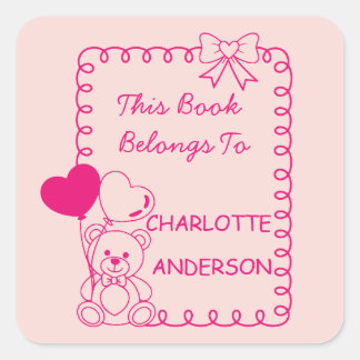 Dit boek is van meisje roze boeklabels vierkante sticker