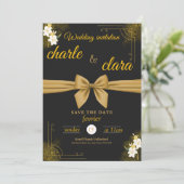 Dit bruiloftsuitnodigingsontwerp met zwart en goud kaart (Staand voorkant)