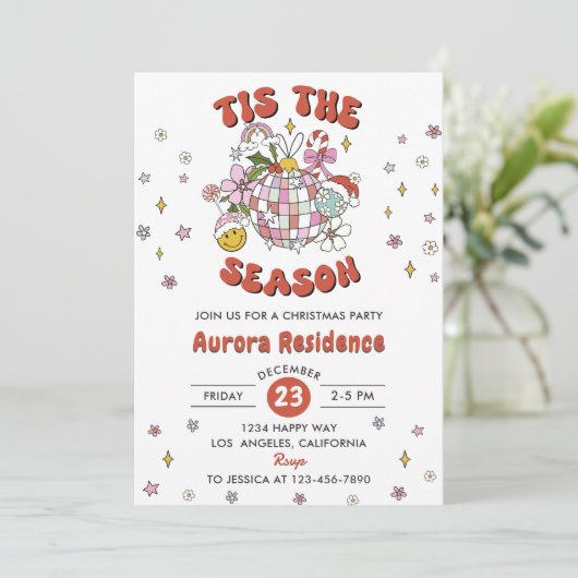 Dit het seizoen Schattigee Groovy Ball Christmas P Kaart (Staand voorkant)