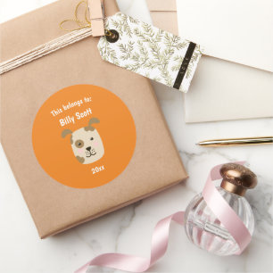 Dit hoort bij Back to School Dog Face Sinaasappel Ronde Sticker