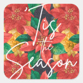 Dit is de kerstfeestdag van de Season Poinsettia Vierkante Sticker (Voorkant)