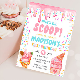Dit is de Scoop Girls Ice Cream 1st Birthday Kaart