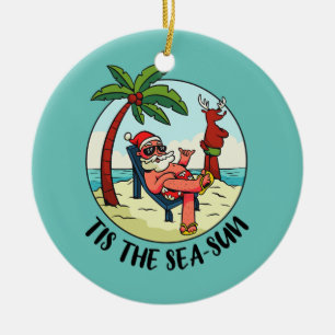 Dit is de Zee Sun Santa Claus Beach Summer Keramisch Ornament