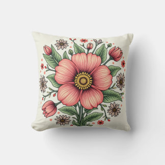 Dit is een kussen met heldere bloemen.