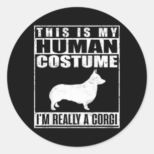 Dit is een menselijk kostuum Een Corgi hond Hallow Ronde Sticker