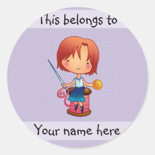 Dit is een naaimeisjessticker ronde sticker