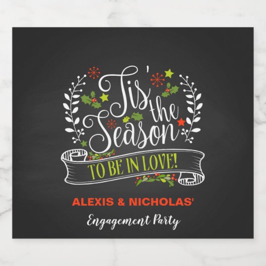 Dit is het seizoen kerst/vakantie Verloving Sparkling Wijnetiket (Enkel label)