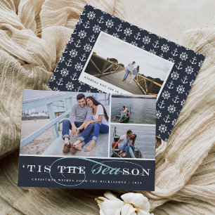 Dit is het seizoen   Nautical Holiday Photo Card Feestdagenkaart