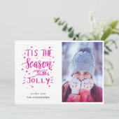 Dit is het seizoen om een vrolijk roze kerstscript feestdagenkaart (Staand voorkant)