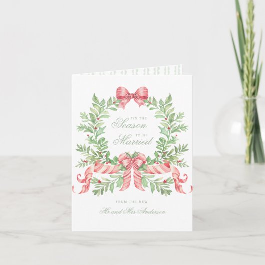 Dit is het seizoen om te trouwen Eerste Kerstmis F Feestdagen Kaart (Voorkant)