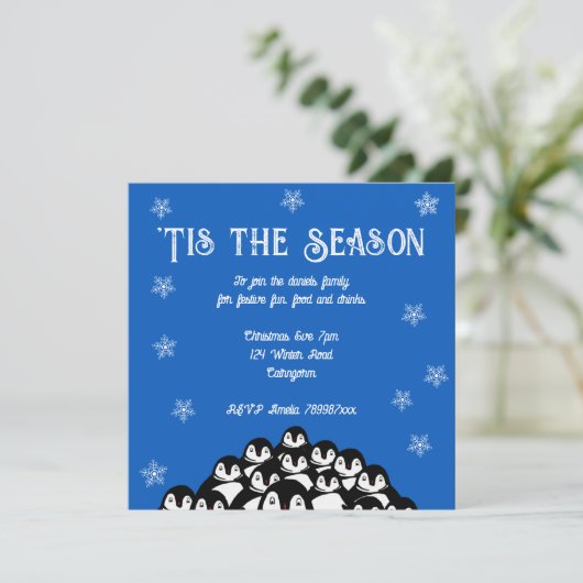 Dit is het seizoen Penguin kerstfeest uitnodiging (Staand voorkant)