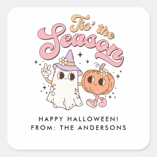 Dit is het seizoen Retro Groovy Halloween Vierkante Sticker (Voorkant)