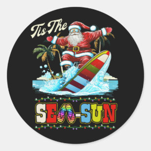 Dit is het Zee Sun Santa Beach Summer Kerstmis in Ronde Sticker