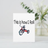 Dit is hoe ik rolt (rode driewieler) briefkaart (Staand voorkant)