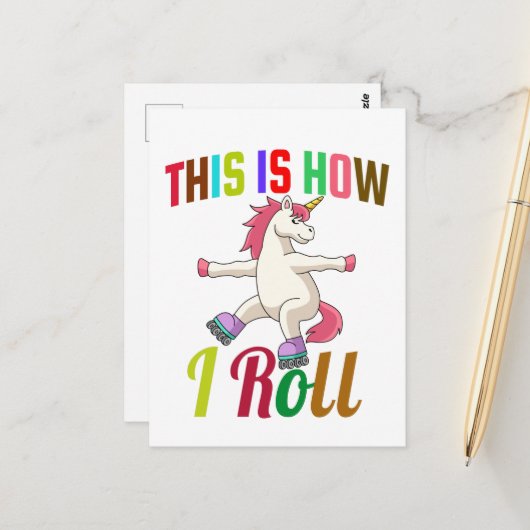 Dit is hoe ik rolt - Roller Skating Unicorn Briefkaart (Voorkant / Achterkant in situ)