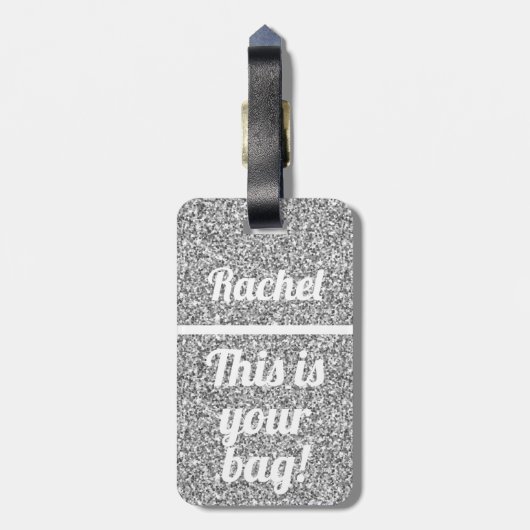 Dit is je tas Funny Silver Glitter Bagagelabel (Achterkant verticaal)